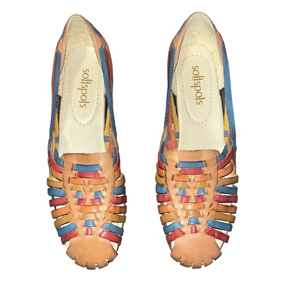 Vintage Huarache Leather Sandals Flats Woven Leather Multicolor Soft Spots 11 N